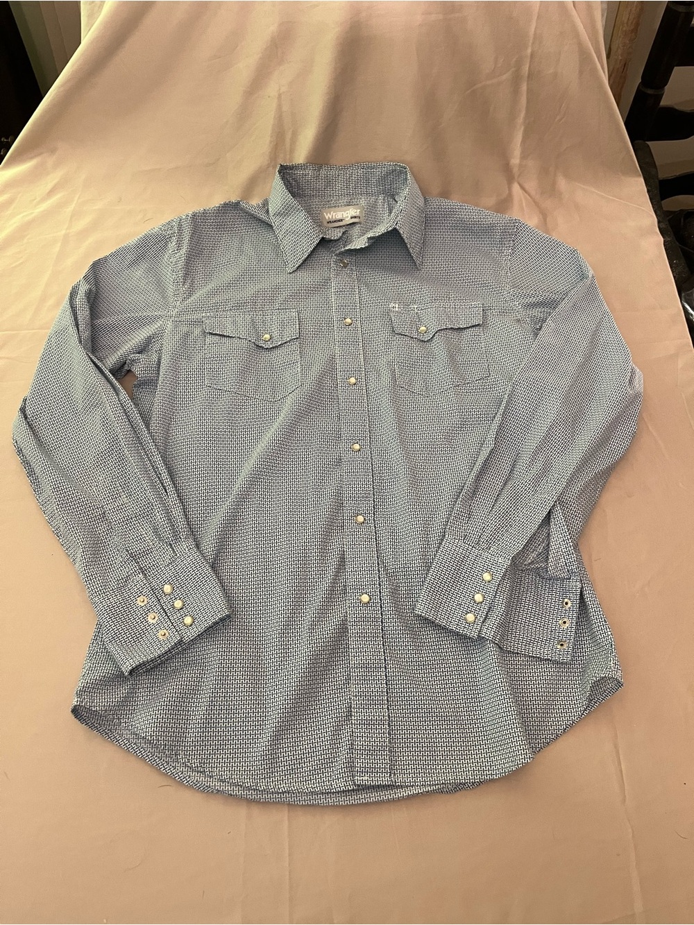 Wrangler Light Blue Micro-Pattern Western Snap Shirt
